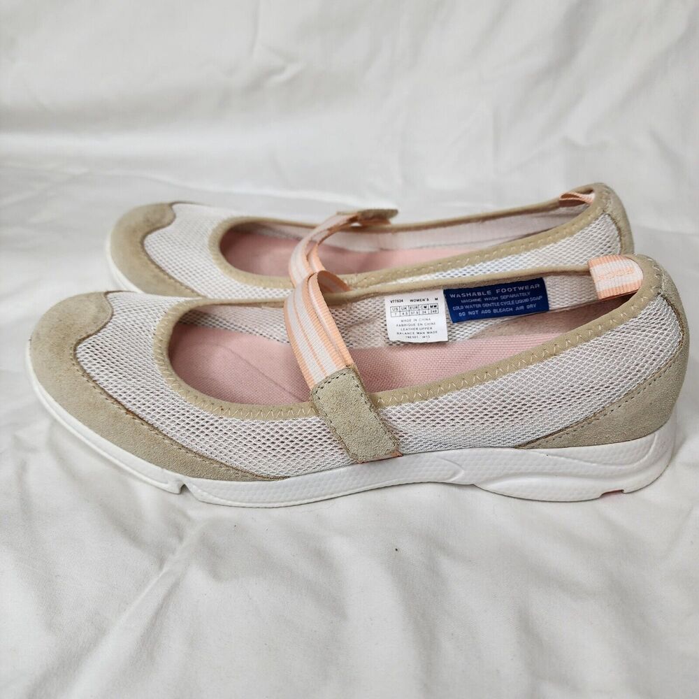 Rockport Women Size 7 Mary Jane Shoes Hook And Loop Washable Pink/cream...